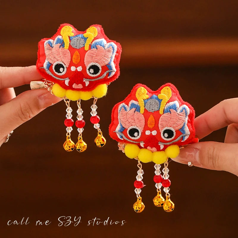 Dragon Year Lion Dance Tassel Hair Clip