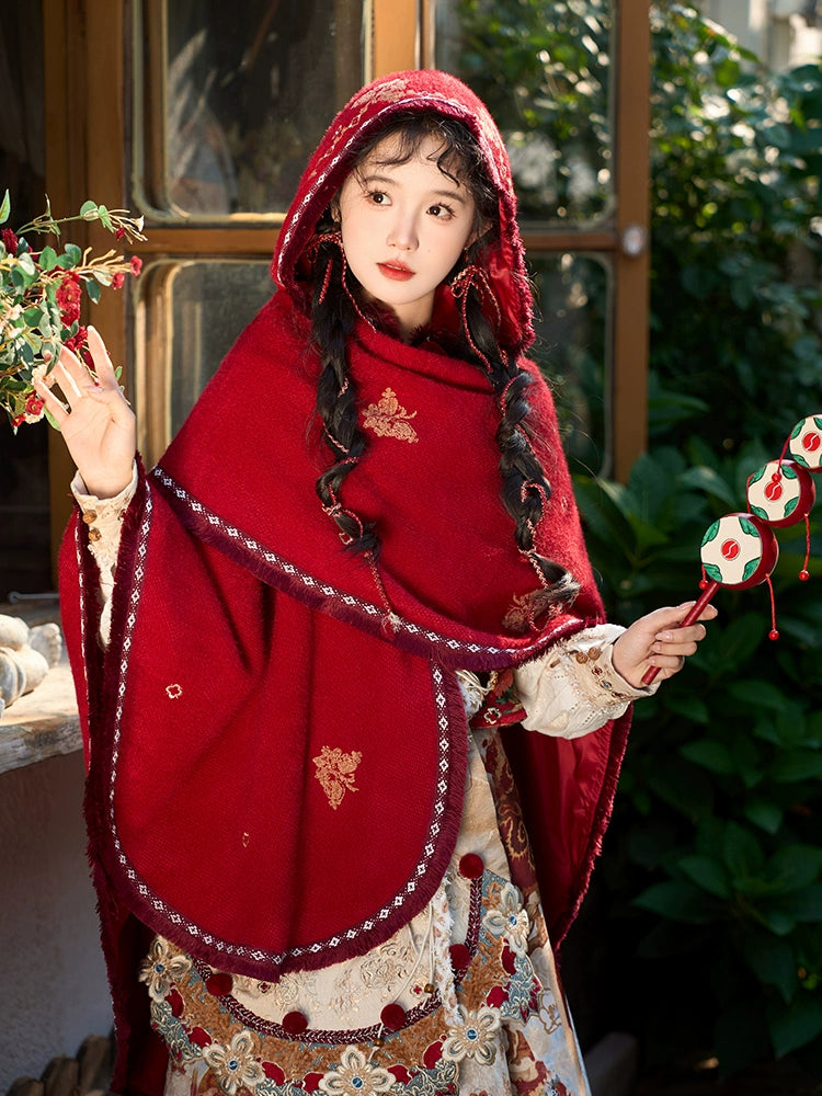 [红榴秋焰] RED GARNET AUTUMN FLAME HOODED CLOAK HANFU