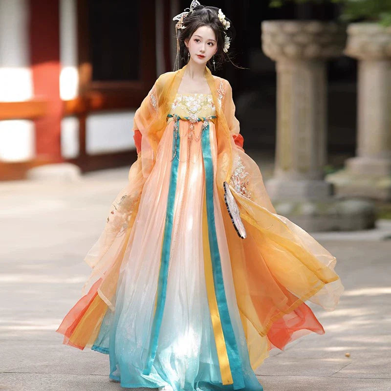 " 游鲤听雨" Tang Dynasty hanfu set