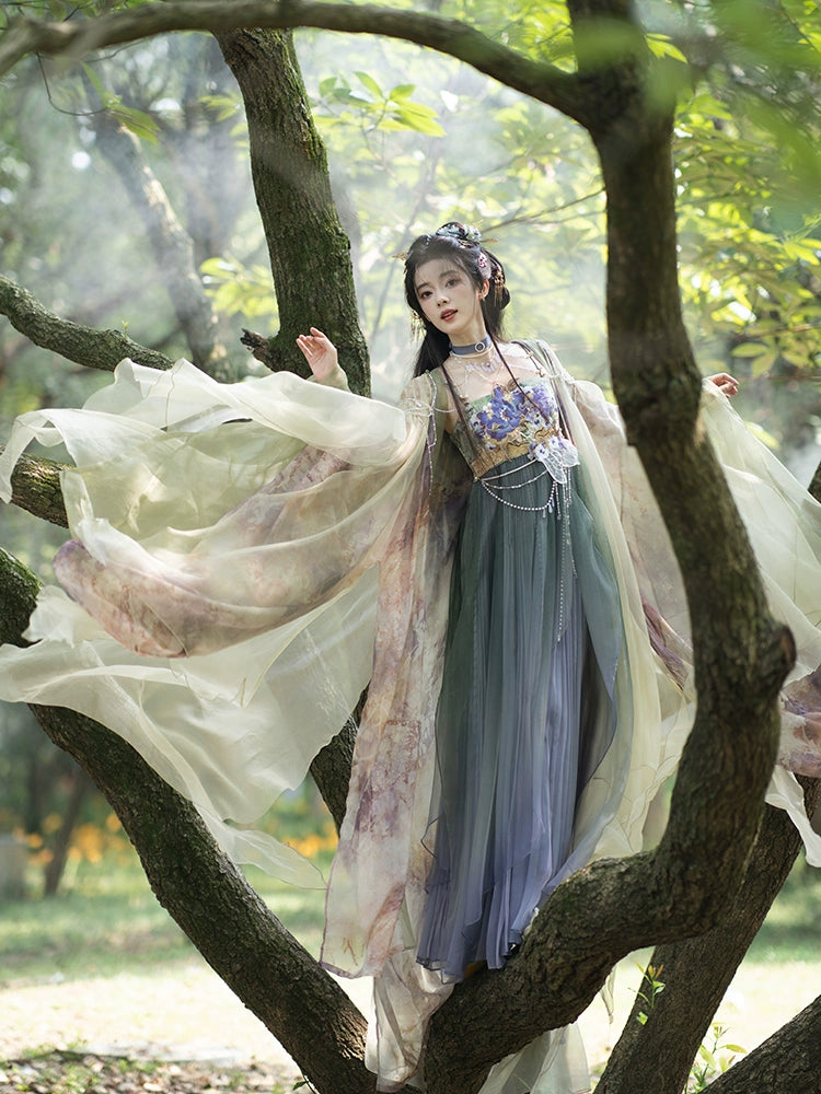 [繁珠清露] PEARL AND DEW HANFU SET WITH PRINTED CLOAK