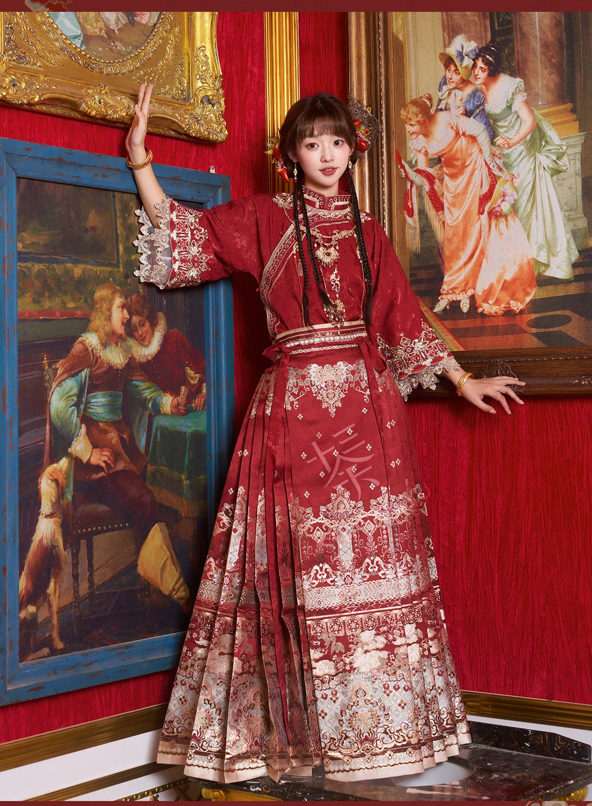 "羡鸳鸯" Red Embroidered Hanfu Set