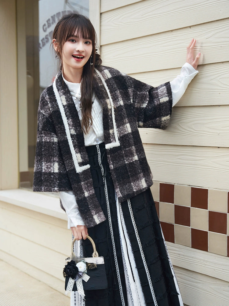 [风铃素语] PLAID OUTERWEAR AND THREE-PLEATED SKIRT  MODERN HANFU