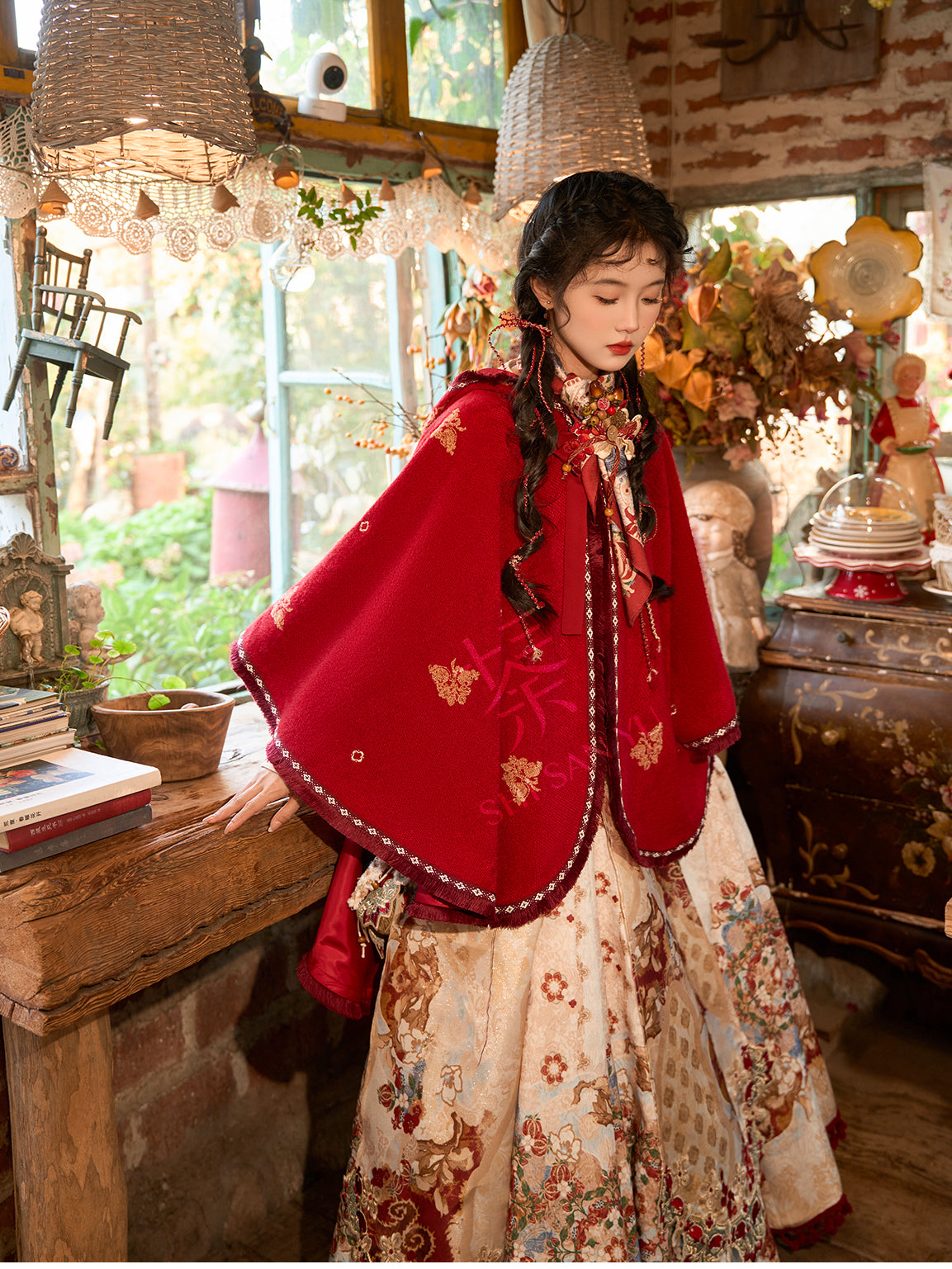 [红榴秋焰] RED GARNET AUTUMN FLAME HOODED CLOAK HANFU