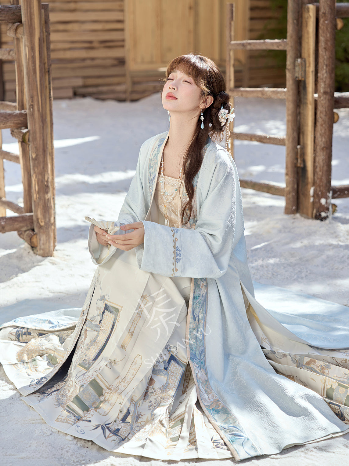 [何夜无月] ELEGANT BEIZI AND MAMIAN SKIRT HANFU SET